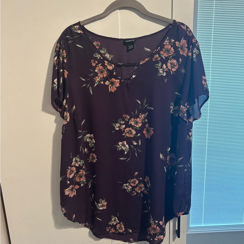 Torrid Purple Relaxed Blouse with Short Sleeves
